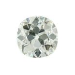Large cushion-cut diamond 6.45 ct weight, VS1 clarity and colour I, no fluorescence. Polished culet.