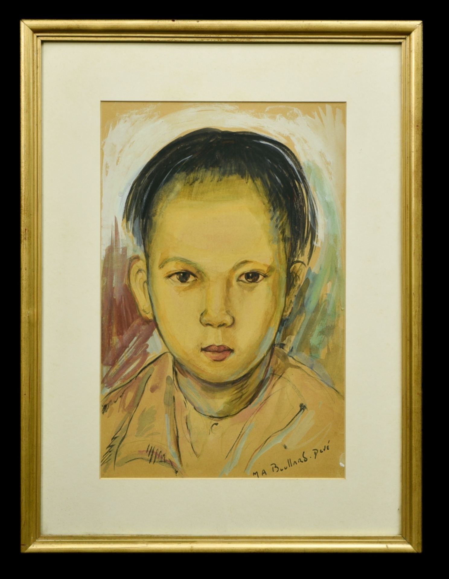 Marie-Antoinette BOULLARD-DEVE (1890-1970) Portrait of a young Vietnamese man watercolour on - Bild 2 aus 2