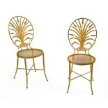 S. SALVADORI (Florence) Pair of Hollywood Regency chairs, ca. 1960 gilt metal, the backs depict