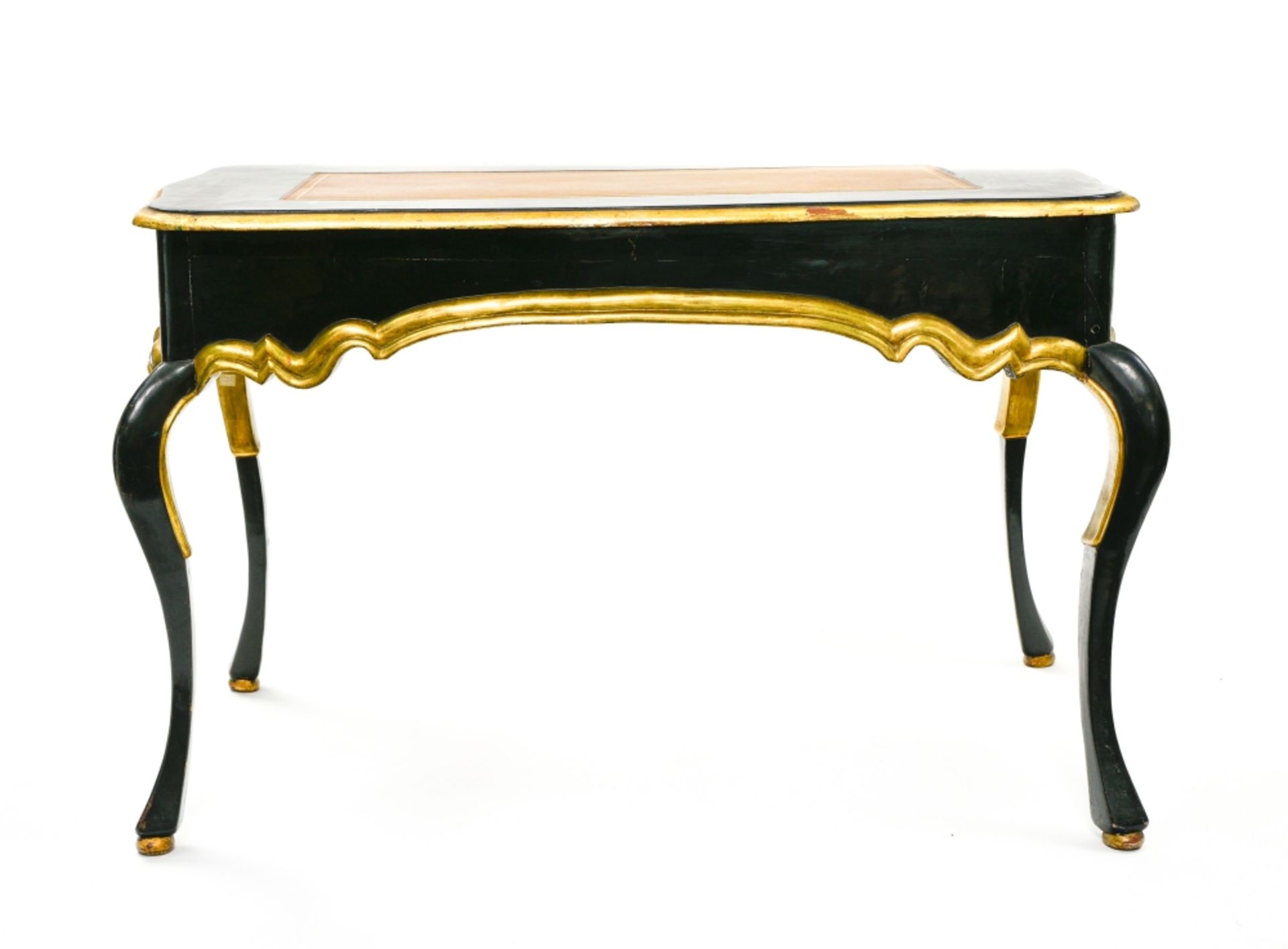 Desk 19TH CENTURY ENGLISH WORK black- and gold-lacquered wood, surface upholstered in brown and gold - Bild 2 aus 4