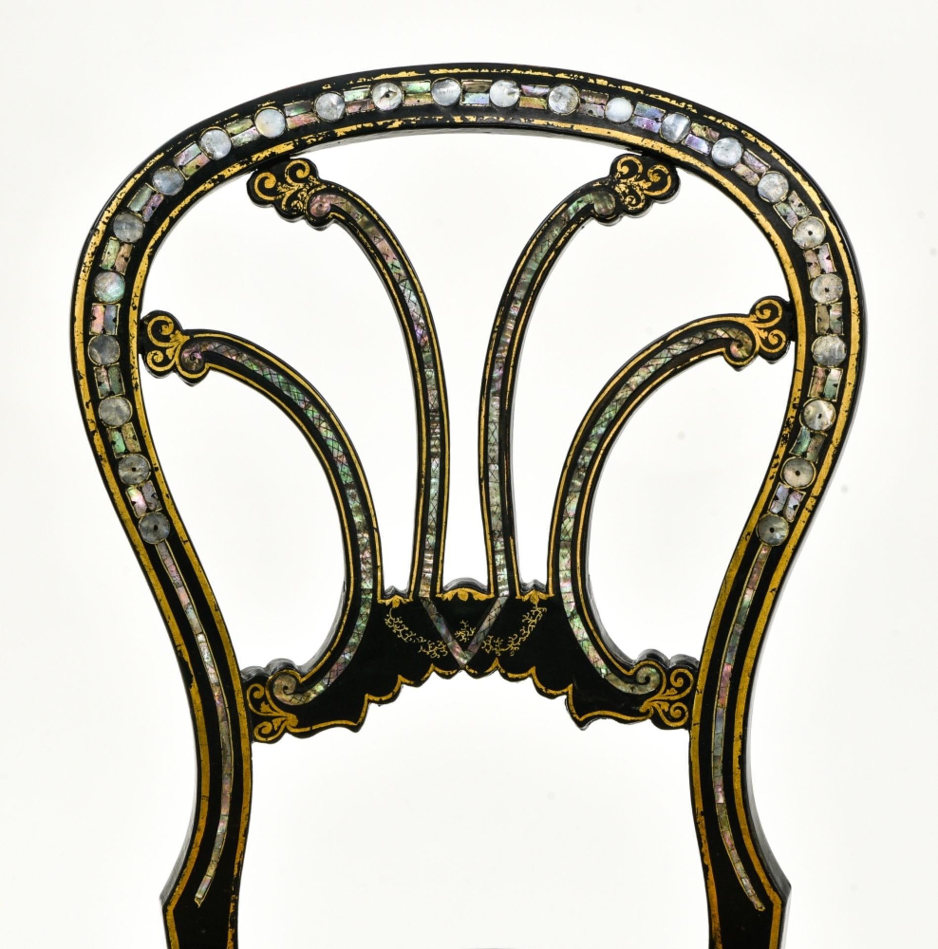 Pair of chairs NAPOLEON III-STYLE WORK black and gold lacquered wood, inlaid with mother-of-pearl - Image 3 of 3