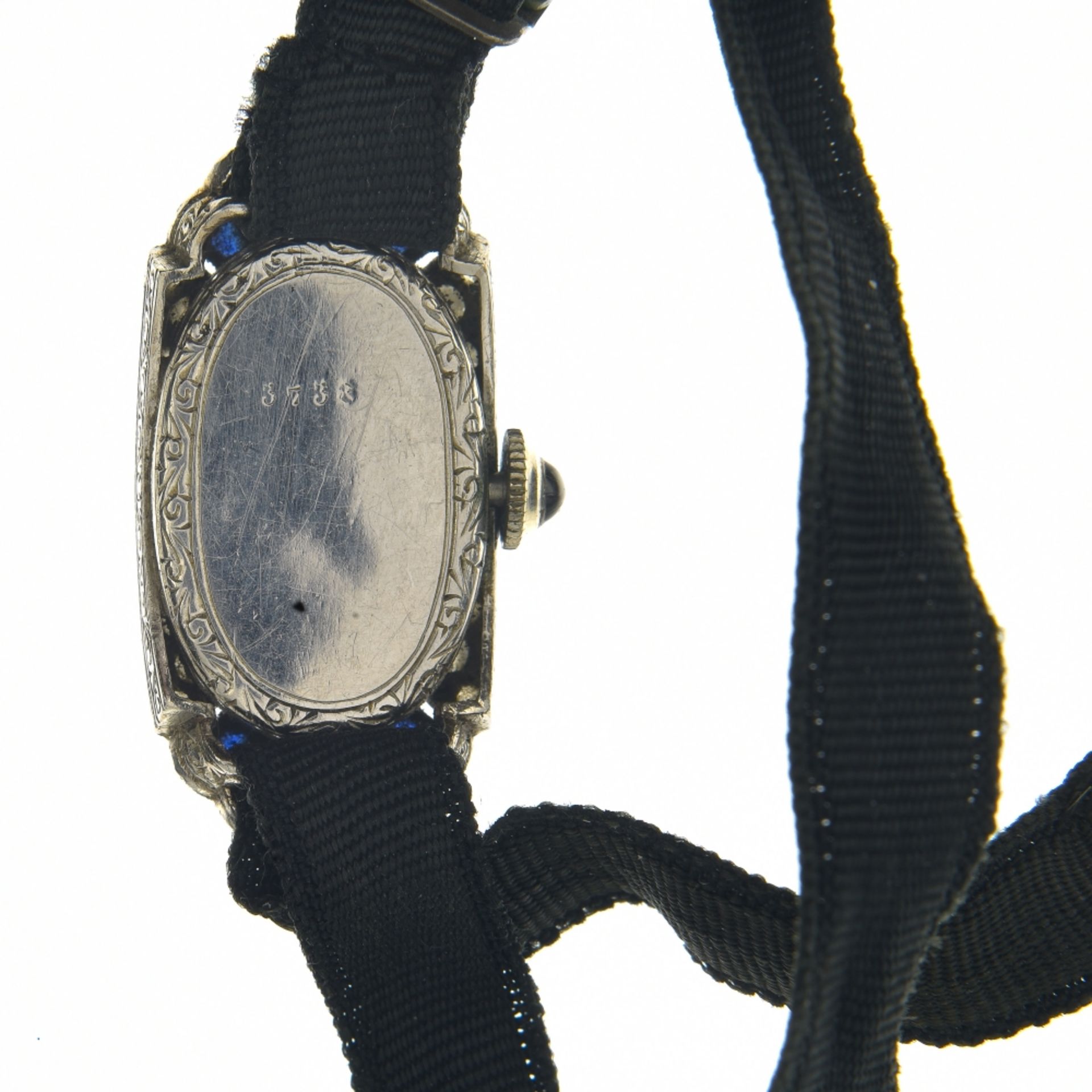 Lady's bracelet watch Lady's platinum bracelet watch set with sapphires and diamonds The casing - Image 2 of 2
