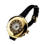 Converted fob watch ENGLAND 18 kt yellow gold, converted into a bracelet watch. Hallmarks: crown,