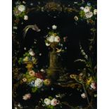 Still-life of flowers and parrots GERMAN OR AUSTRIAN SCHOOL Oil on copper framed H : 98 cm Width :