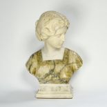 Giuseppe BESSI (1857-1922) Bust of a young woman alabaster sculpture, signed on the back chip to the
