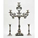 Very large candelabra with its two candlesticks BERLIN, MID-20TH CENTURY silver, decorated with