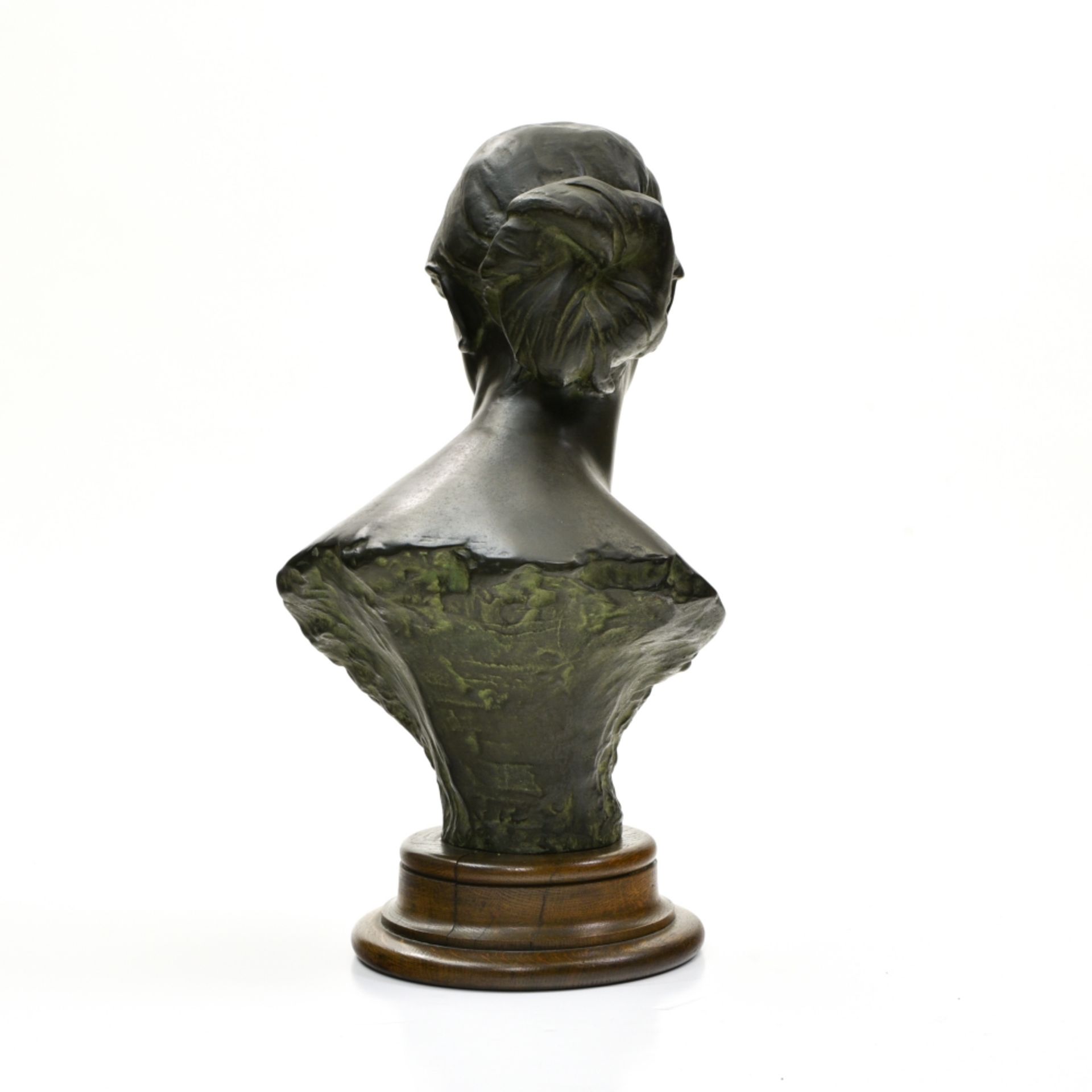 Jef LAMBEAUX (1852-1908) Bust of a young woman, 1885 bronze sculpture, signed and dated, moulded - Image 3 of 4