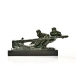 Alexandre KELETY (1874-1940) The haulers bronze sculpture with green patina, marble base. Signed,