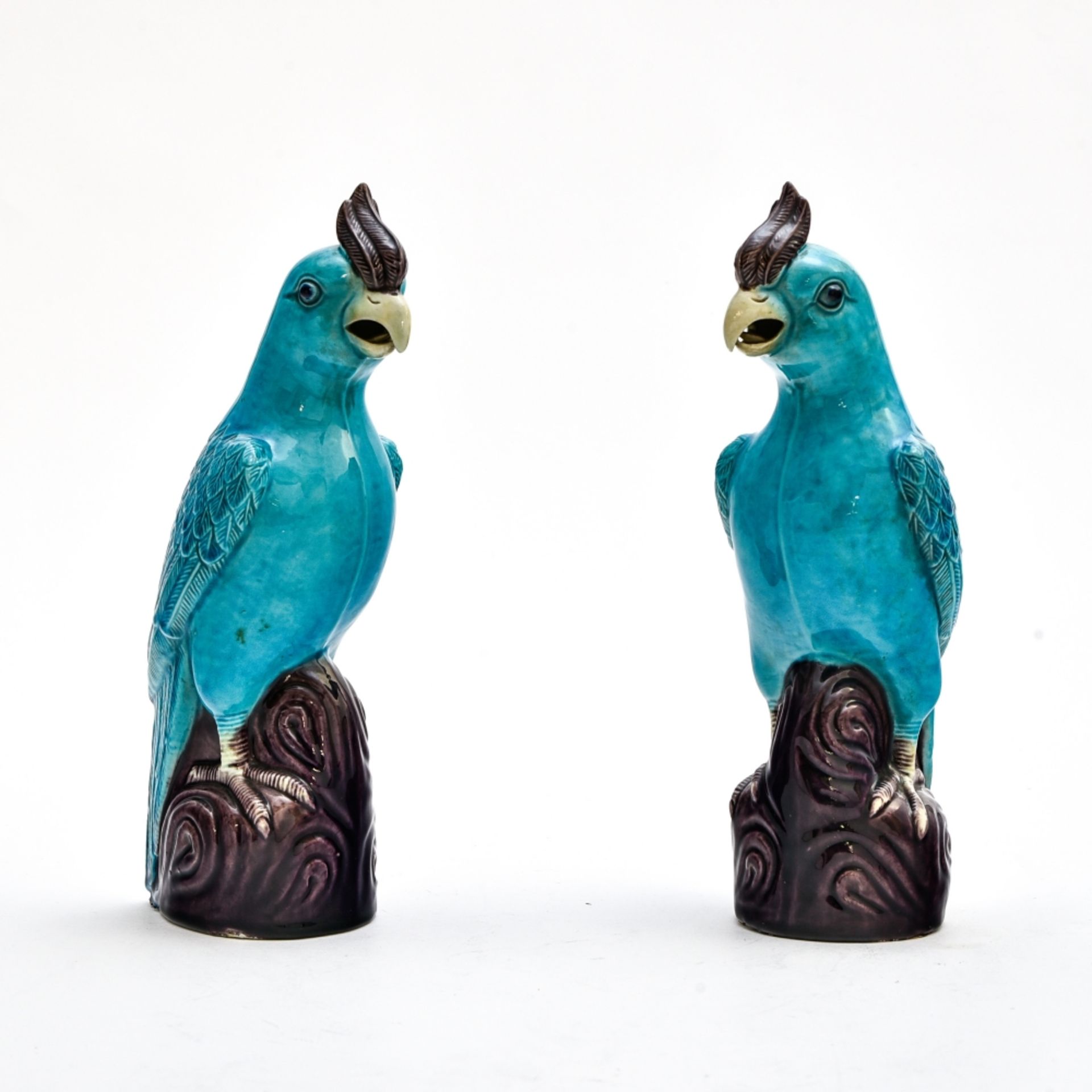 Two cockatoos 20TH CENTURY WORK polychrome enamelled ceramic H : 26,5 cm - Bild 3 aus 3