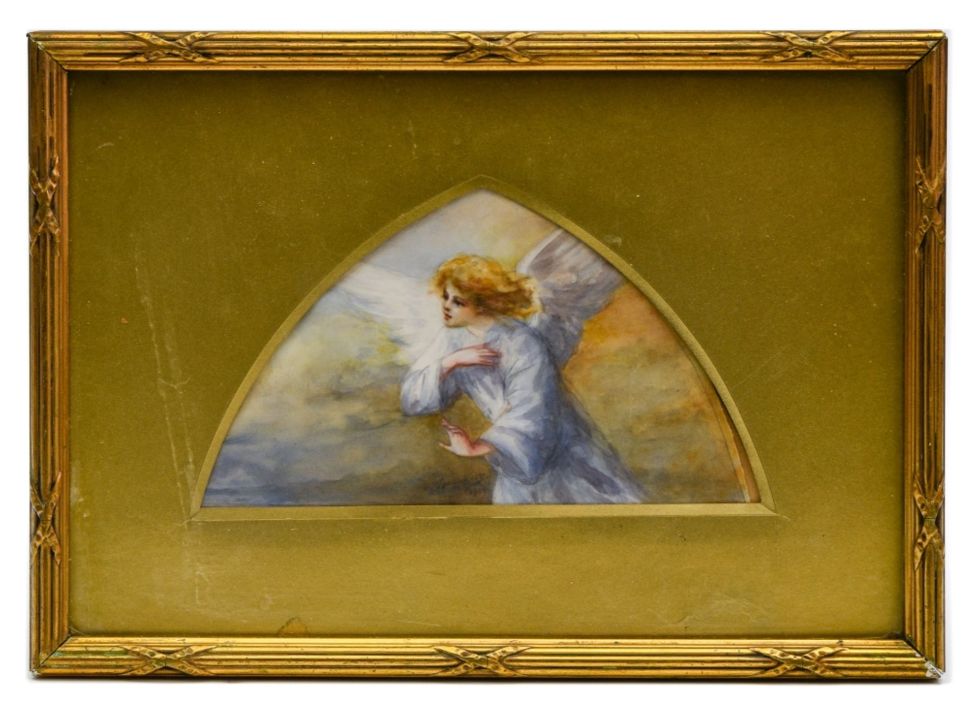 Angel, 1909 SYMBOLIST SCHOOL watercolour on paper, signed and dated at lower left framed H : 11 cm