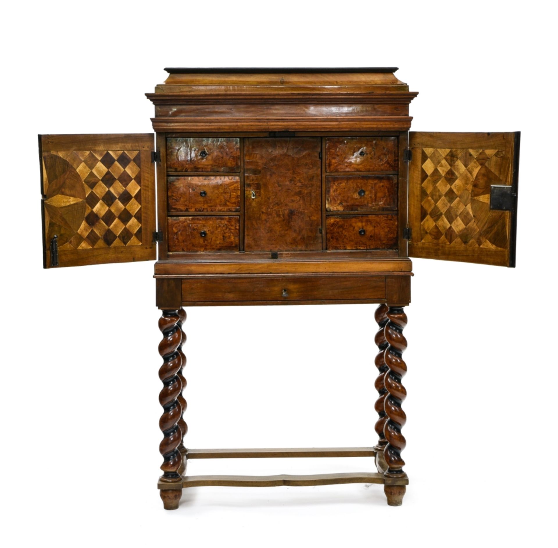 Louis XIII cabinet PARTIALLY 17TH CENTURY WORK walnut and walnut veneer, ivory keyholes, marquetry - Image 2 of 4