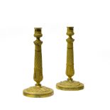 Pair of candlesticks CHARLES X ERA Gilt bronze. H : 27,5 cm