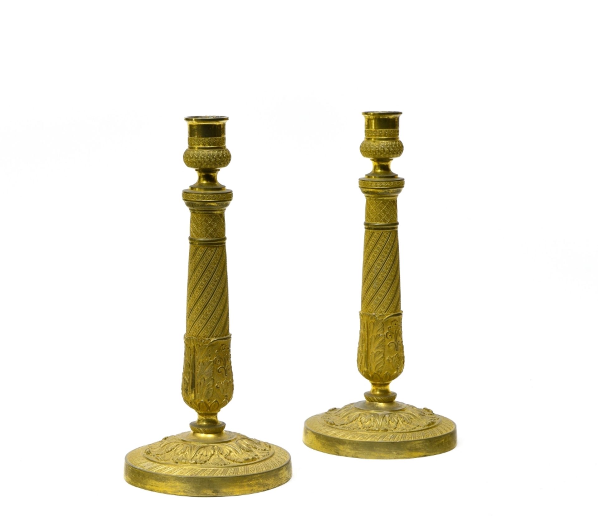 Pair of candlesticks CHARLES X ERA Gilt bronze. H : 27,5 cm