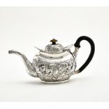 Teapot DENMARK, EARLY 19TH CENTURY silver with floral dŽcor, wood handle and knob. Copenhagen 1806