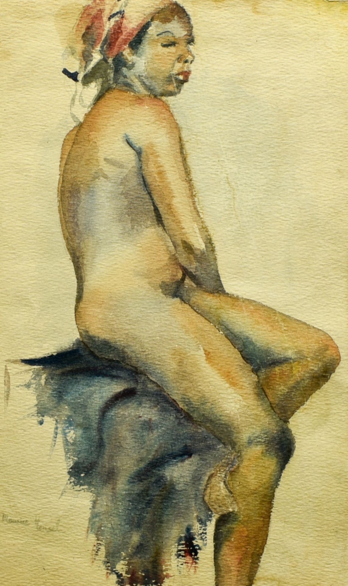 Maurice Henri HENSEL (1890- ?) Female nude Watercolour on paper, signed at lower left framed H :