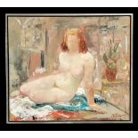 Marnix D'HAVELOOSE (1885 -1973) Nude in the studio oil on panel, signed at lower right framed H : 60