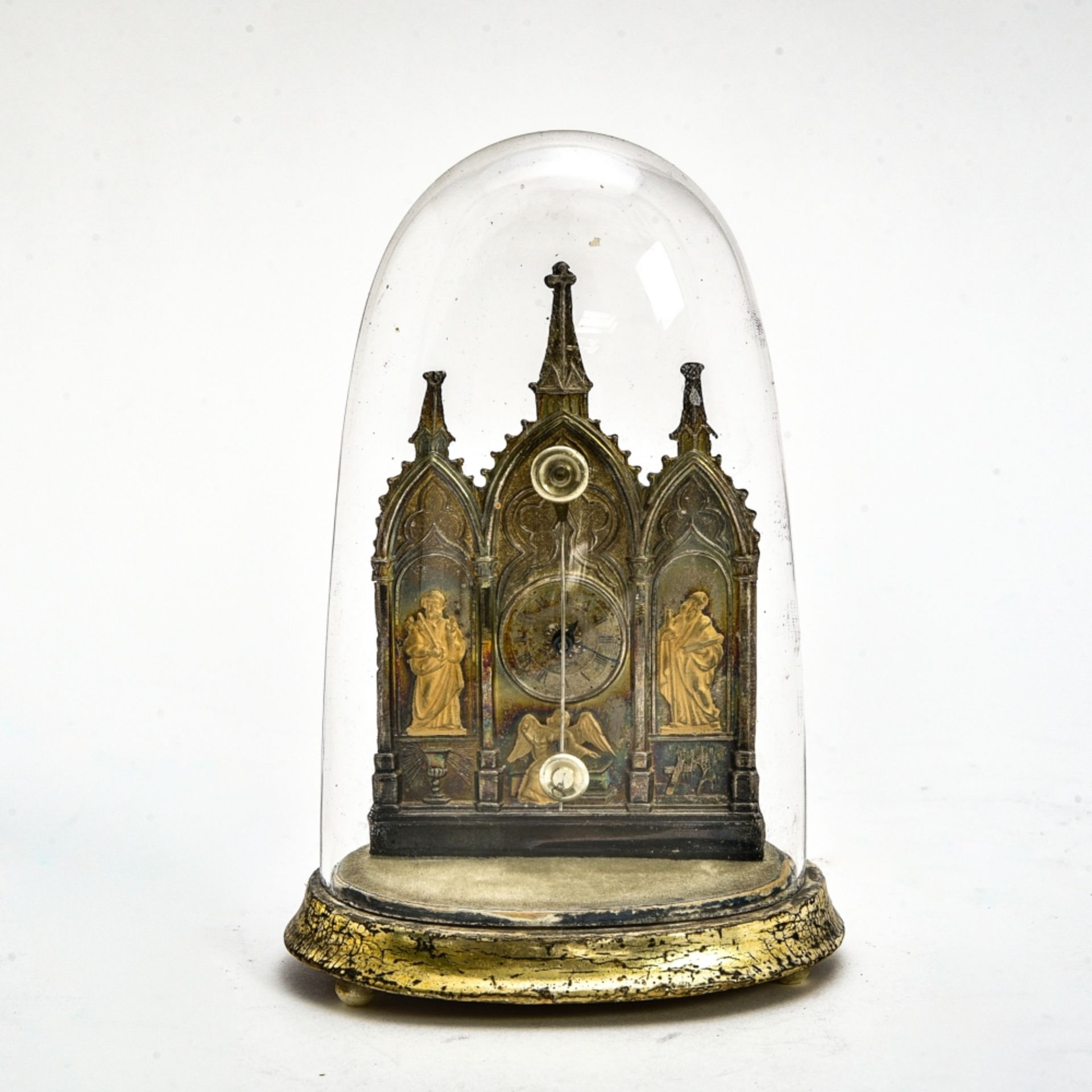 Miniature cathedral clock 19TH CENTURY WORK silver-plated and gilt metal, decorated with St. - Image 3 of 3
