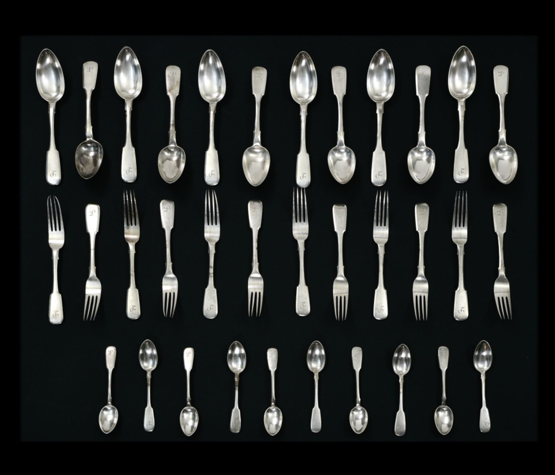 Part of an initialled cutlery set MOSCOW, CA. 1880 silver, composed of 12 large forks, 12 large