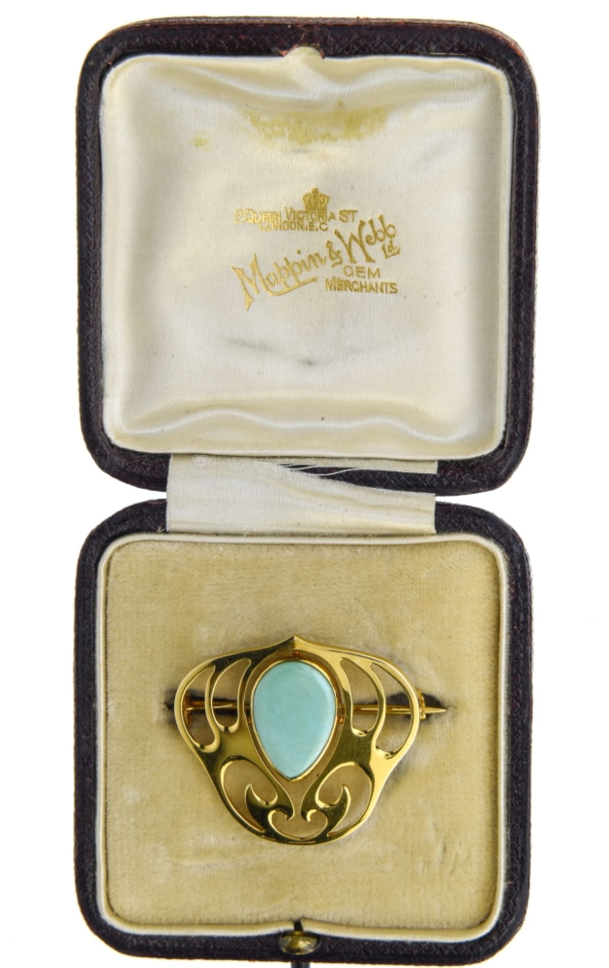 MAPPIN & WEBB Art Nouveau brooch 15 kt yellow gold, set with a turquoise-coloured stone. - Image 2 of 2