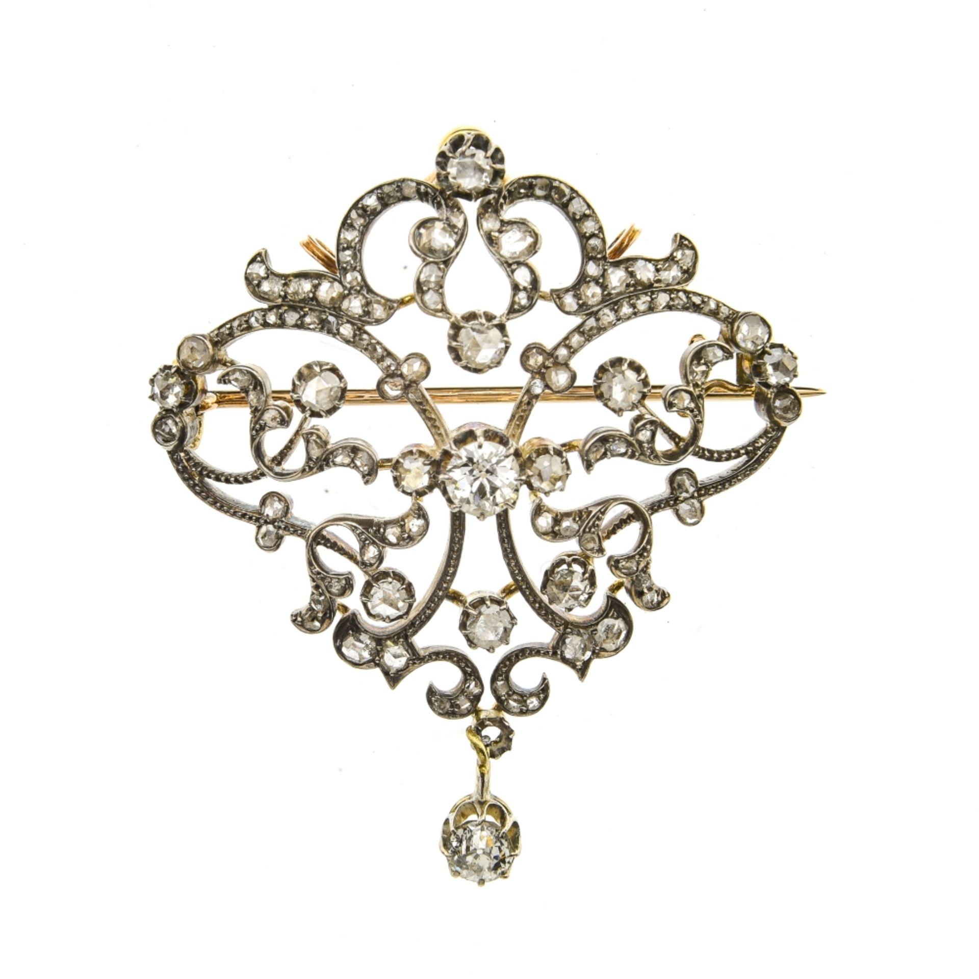 Jewellery set BELLE EPOQUE AND ART DƒCO Includes: A brooch with silver foliage on gold, set with - Image 2 of 7