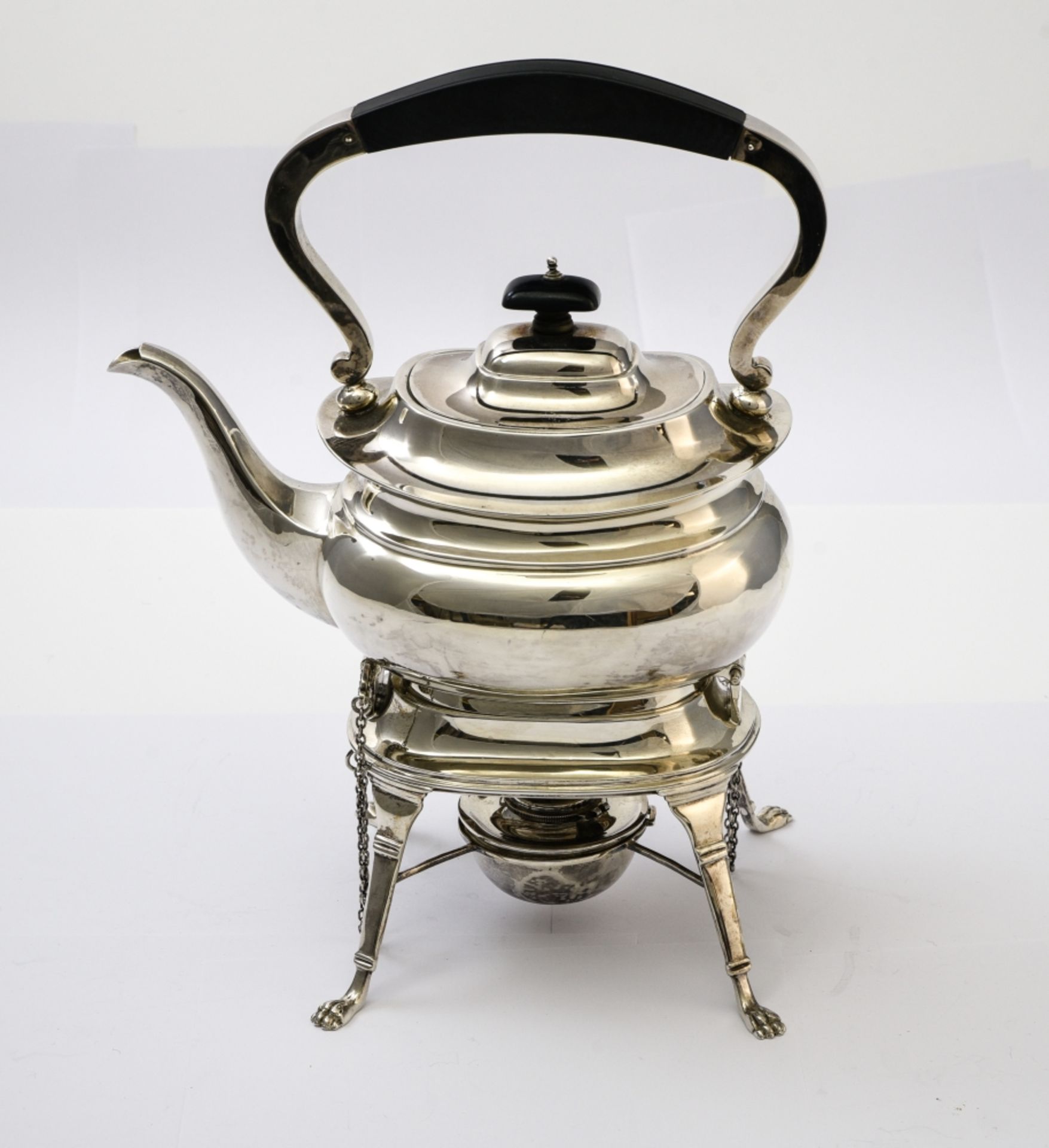 Teapot with its warmer ENGLAND English silver, hallmarks: title and master silversmith W.A Hinges to