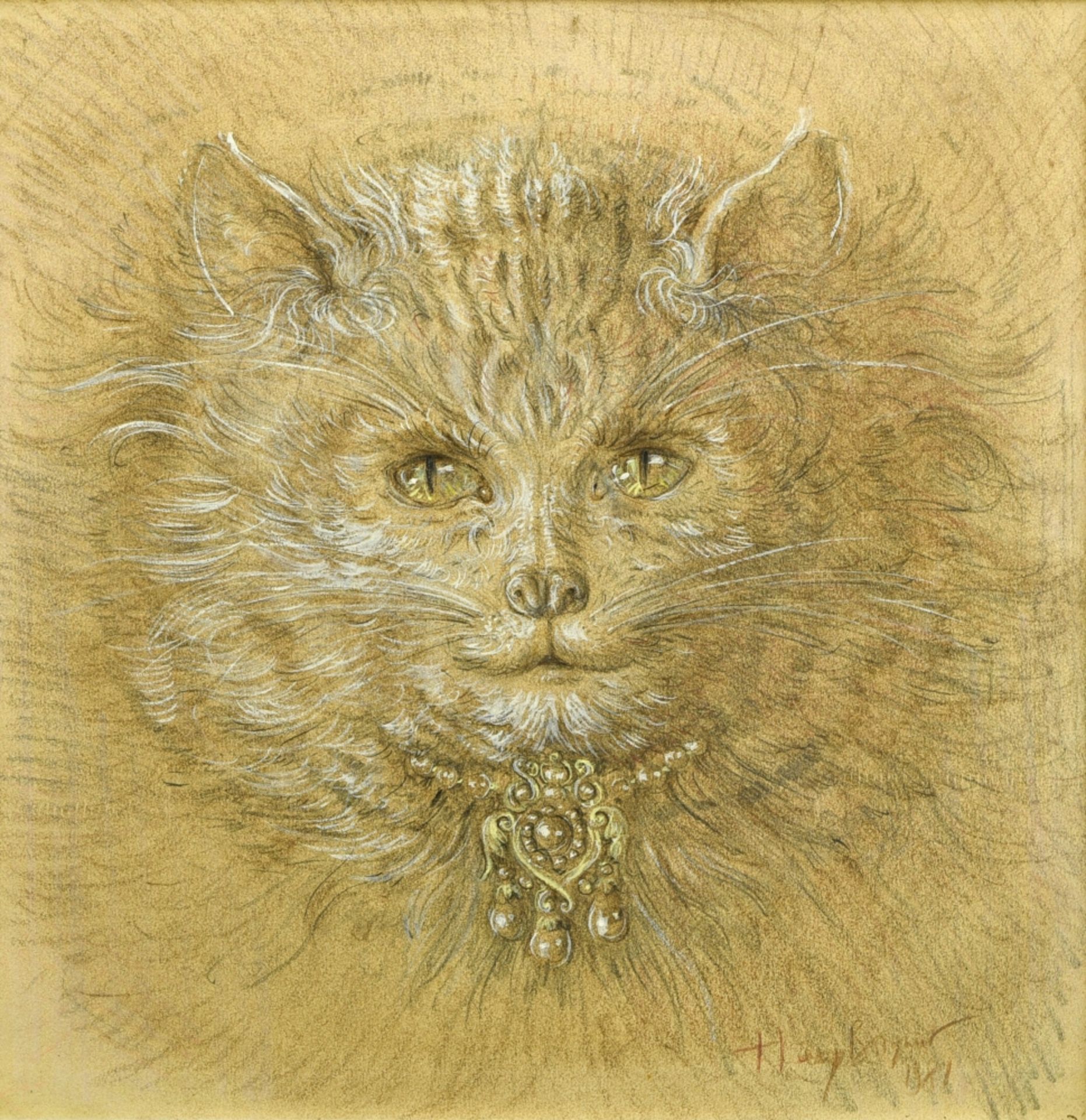 Thierry BOSQUET (Born in 1937) Portrait of a cat, 1981 pencil and gouache on paper, signed and dated