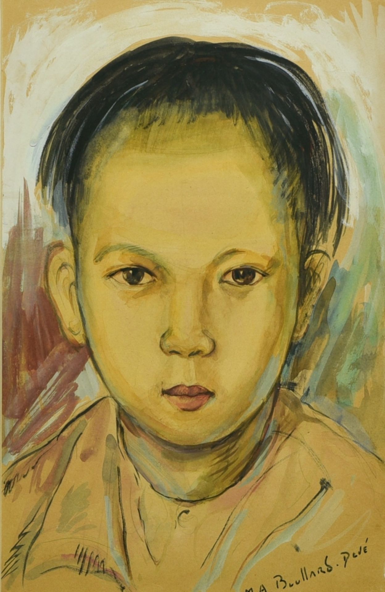 Marie-Antoinette BOULLARD-DEVE (1890-1970) Portrait of a young Vietnamese man watercolour on