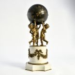 Clock 19TH CENTURY FRENCH WORK bronze and marble, decorated with putti under a starry globe one