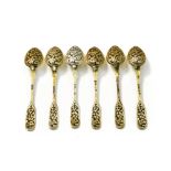 Six teaspoons, 1866 RUSSIAN WORK, MOSCOW Niello vermeil, title hallmark 84, 1866, and silversmith