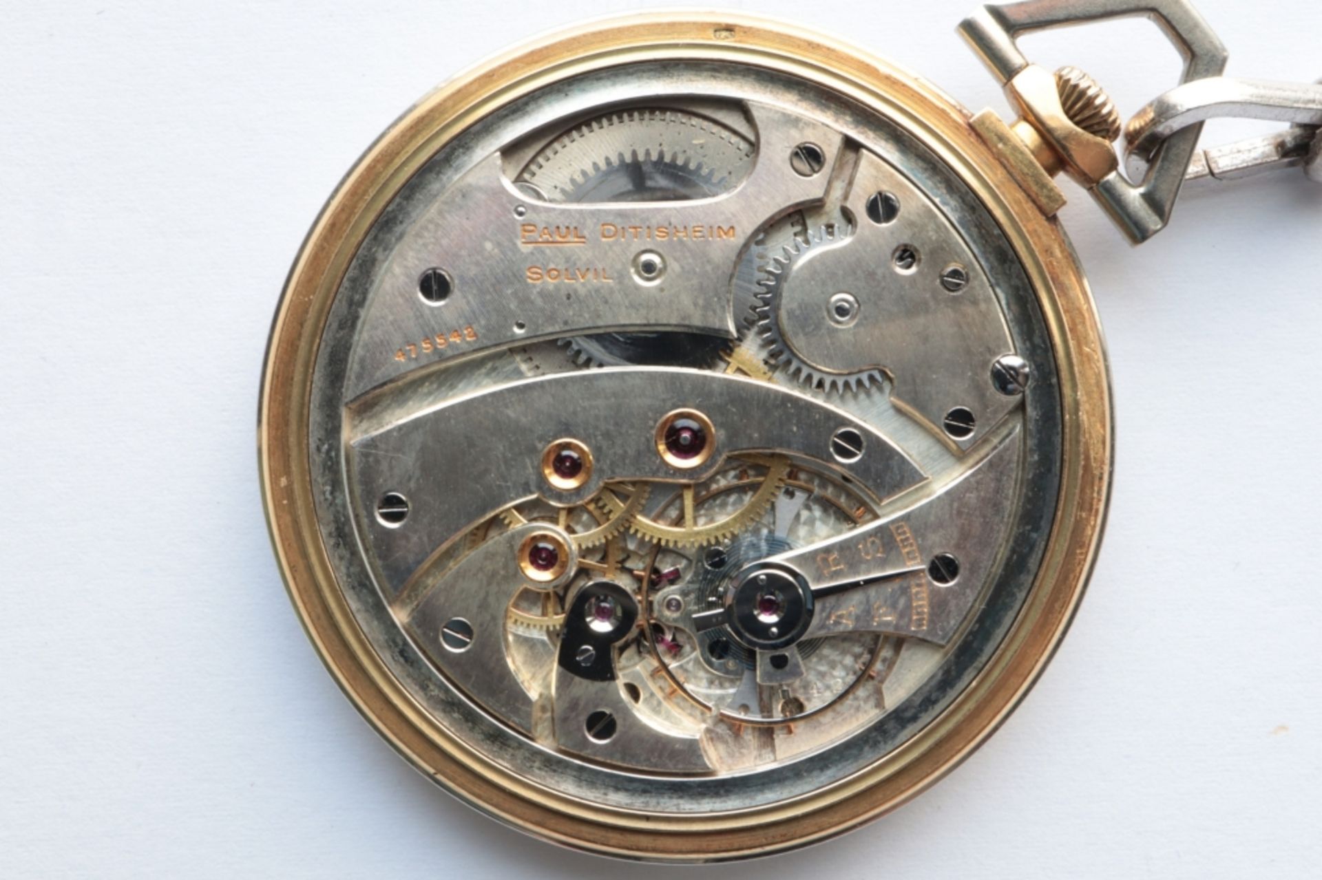 Paul Ditisheim Paul Ditisheim fob watch SWITZERLAND 18 kt yellow and white gold pocket watch, - Image 3 of 3