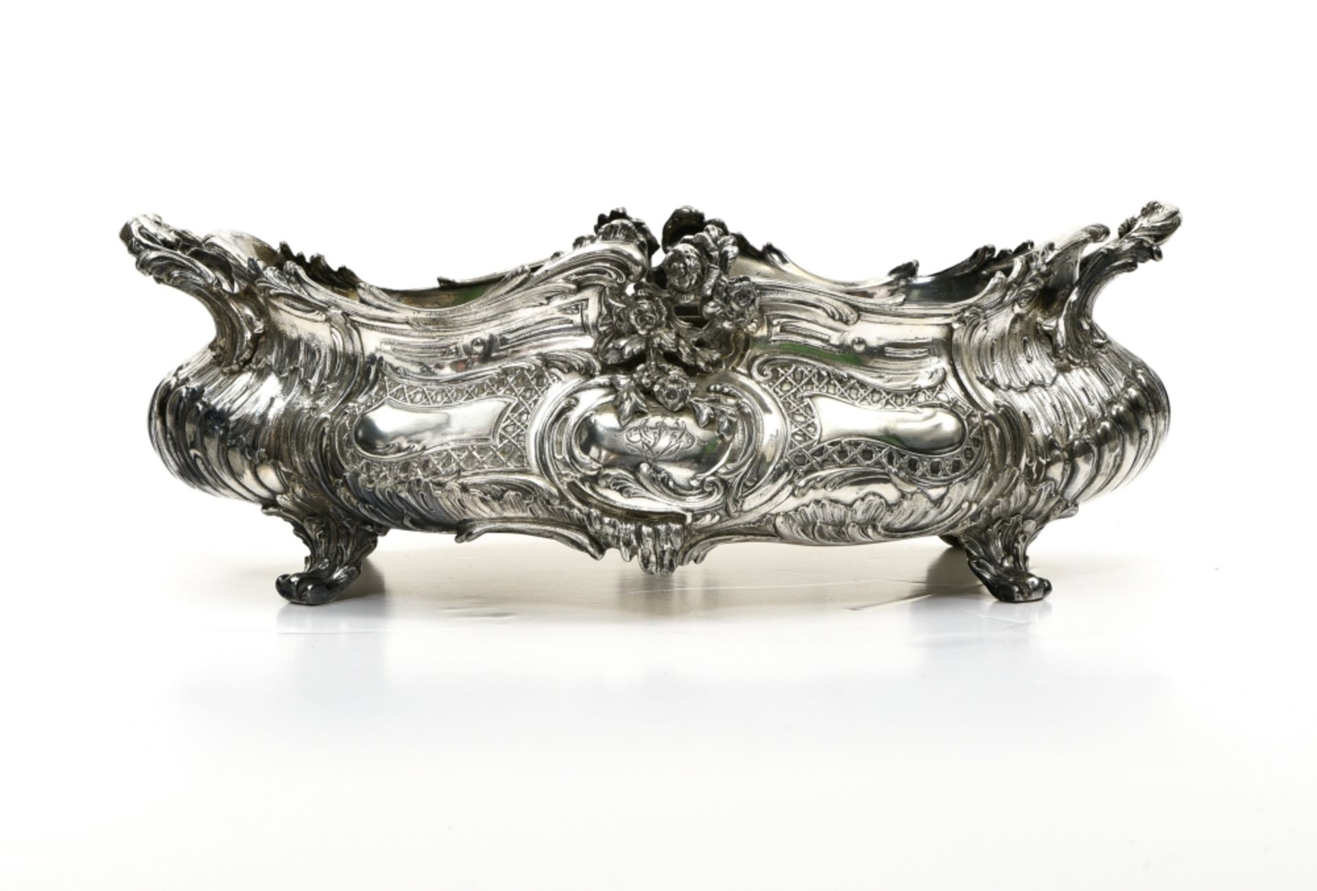 Victor SAGLIER Rocaille planter Silver-plated bronze with numbered cartridge and its silver-plated