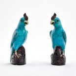 Two cockatoos 20TH CENTURY WORK polychrome enamelled ceramic H : 26,5 cm