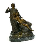 Louis CHALON (1866-1940) TannhŠuser bronze sculpture with shaded brown patina, sea green marble