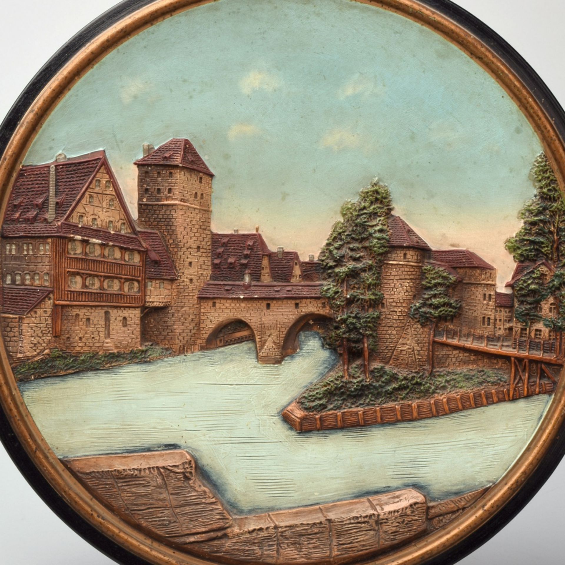 Wandteller Nürnberg Hersteller: Johann Maresch Thon- und Steingutwaaren oder Nachfahre/Böhmen (Pr