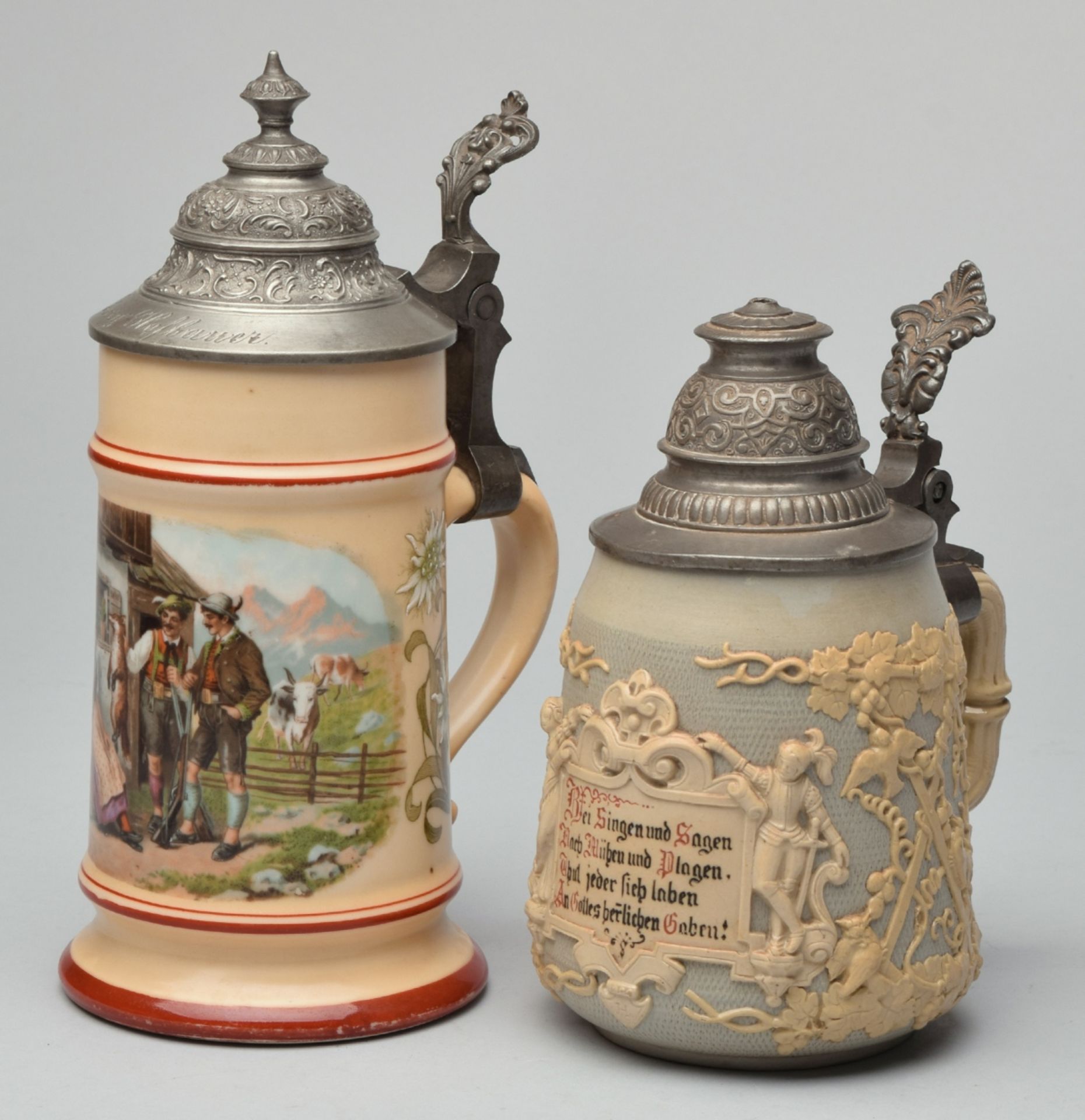 Zwei Historismus-Humpen Hersteller: Villeroy & Boch, Mettlach (Stempelmarke), Feinsteinzeug, konisc - Image 2 of 2