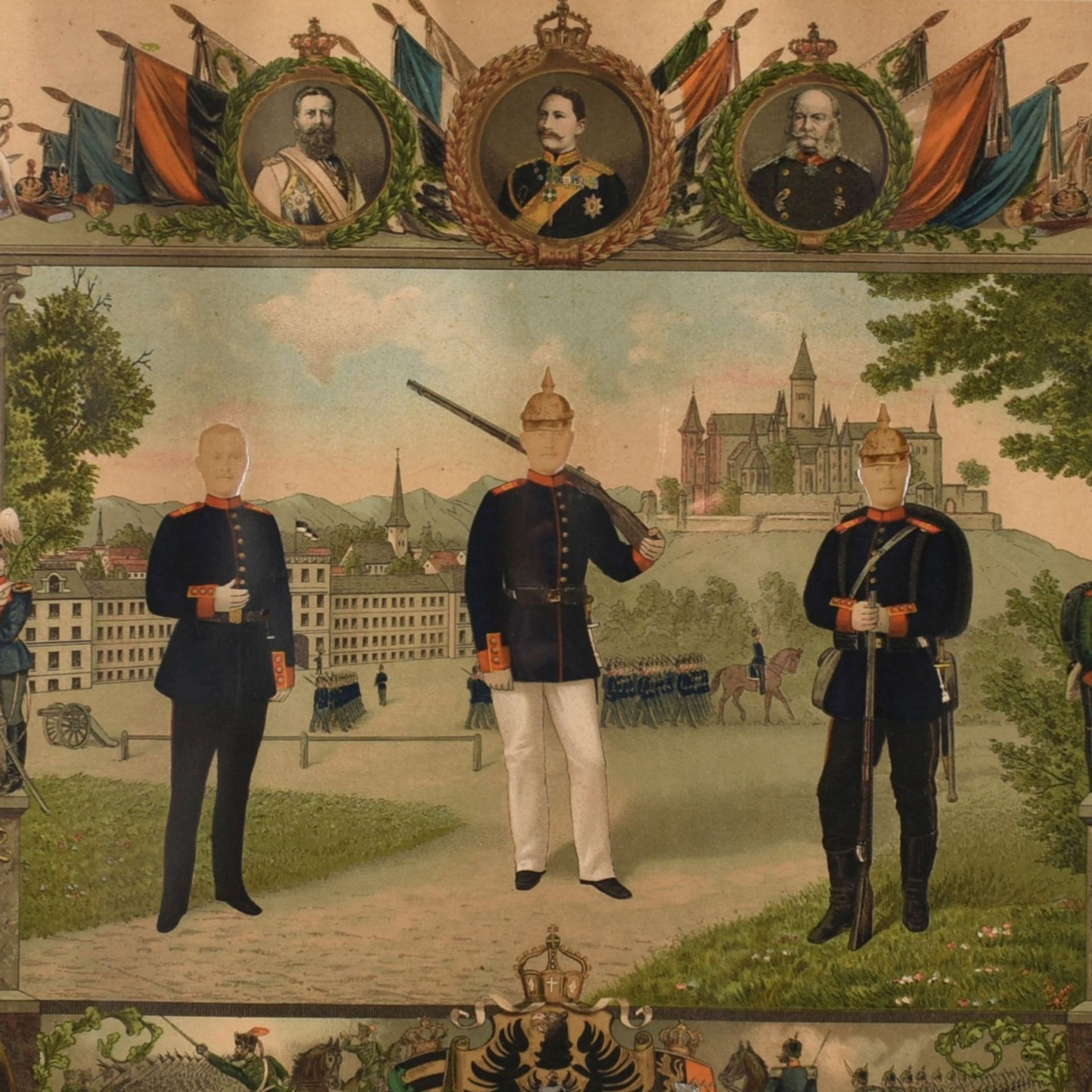 Paar Reservistenbilder 1 x 5. Bayr. Feld. Art. Reg., mit Darstellung Kaiser Wilhelms II., des bayer