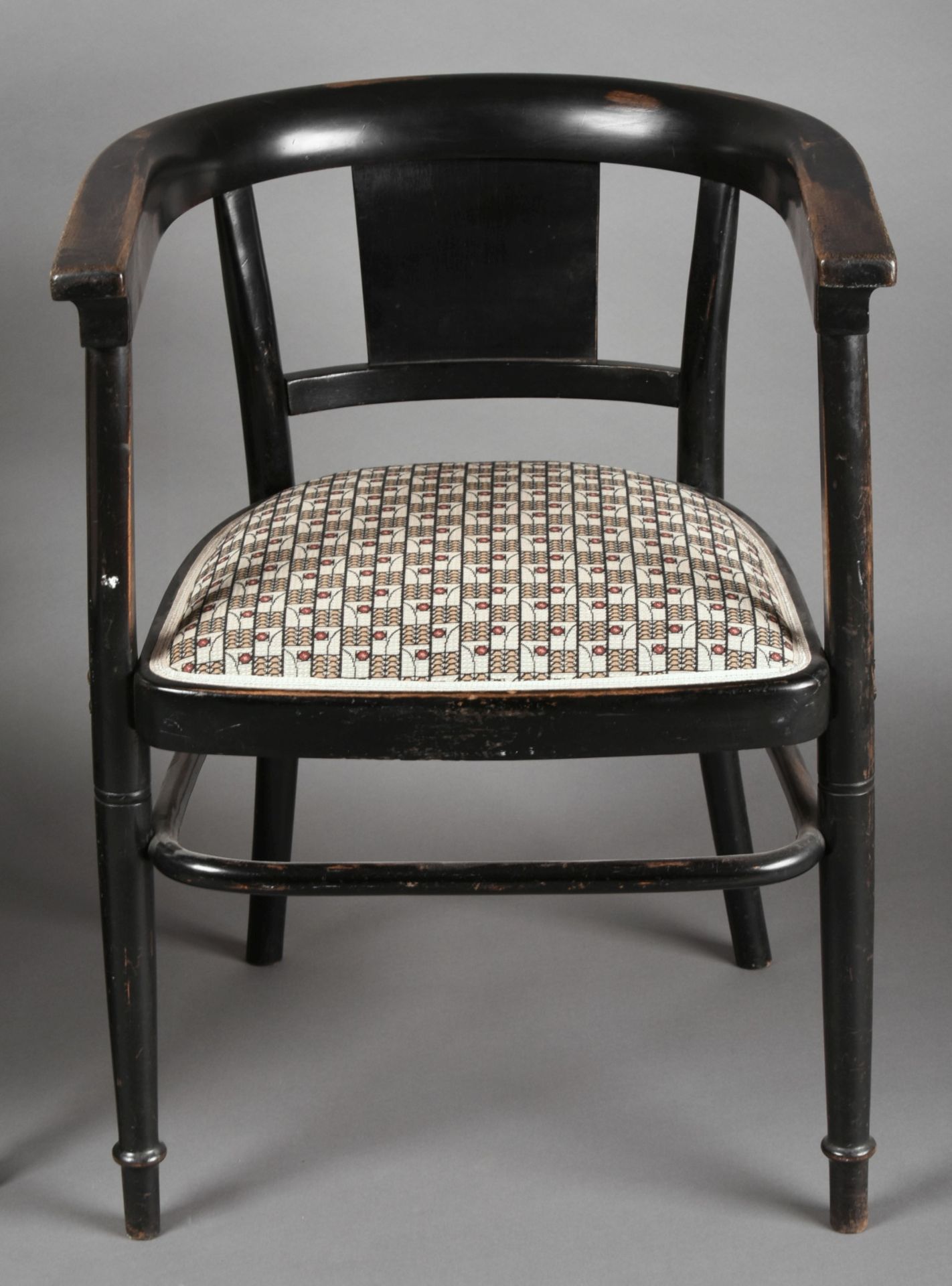 Jugendstil-Sitzgarnitur im Stil der Wiener Moderne, bestehend aus Sitzbank und 2 Armlehnstühlen, s - Bild 3 aus 4