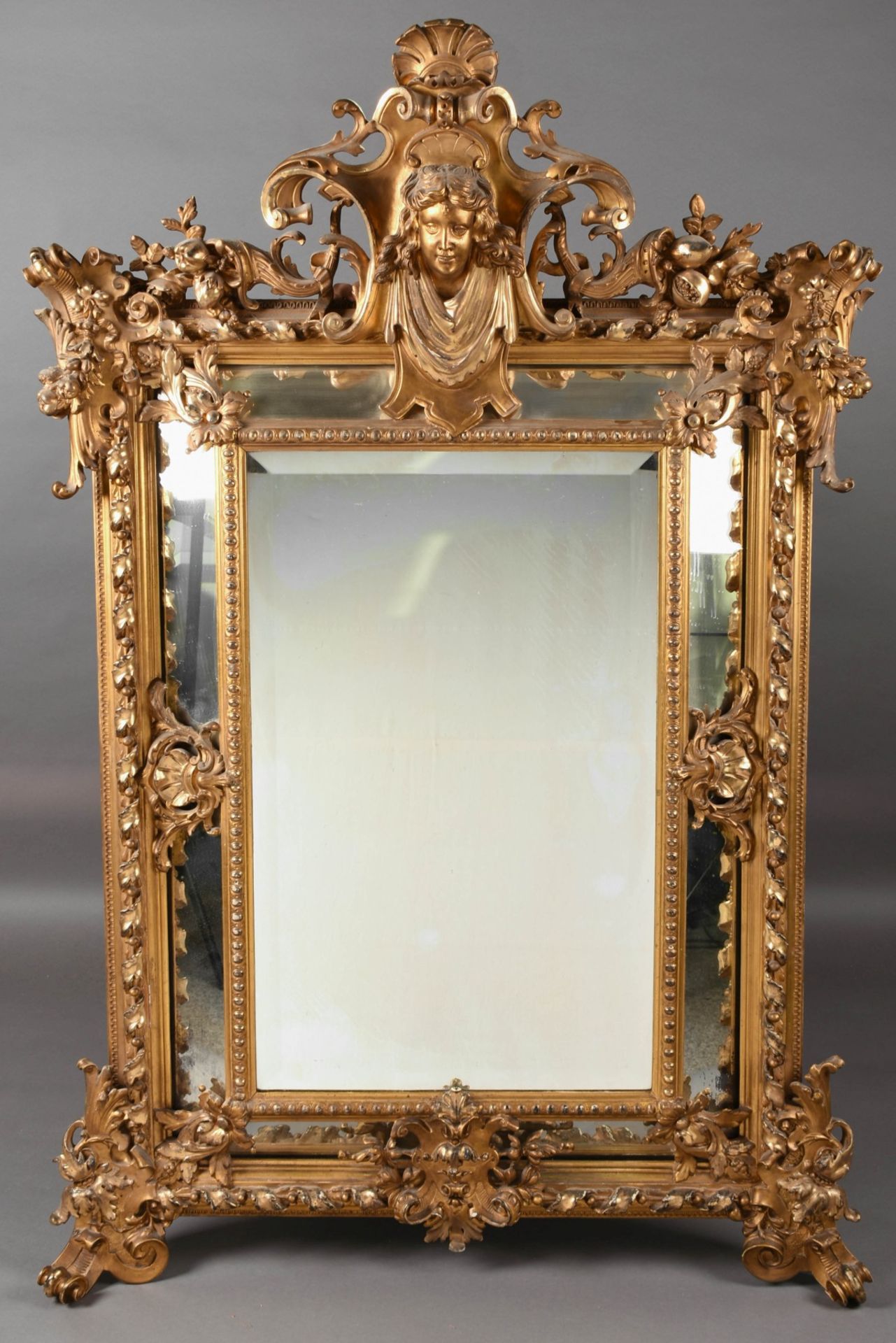 Prunkwandspiegel Holz geschnitzt und goldstuckiert, aufwendig gearbeiteter neobarocker Wandspiegel - Bild 2 aus 4