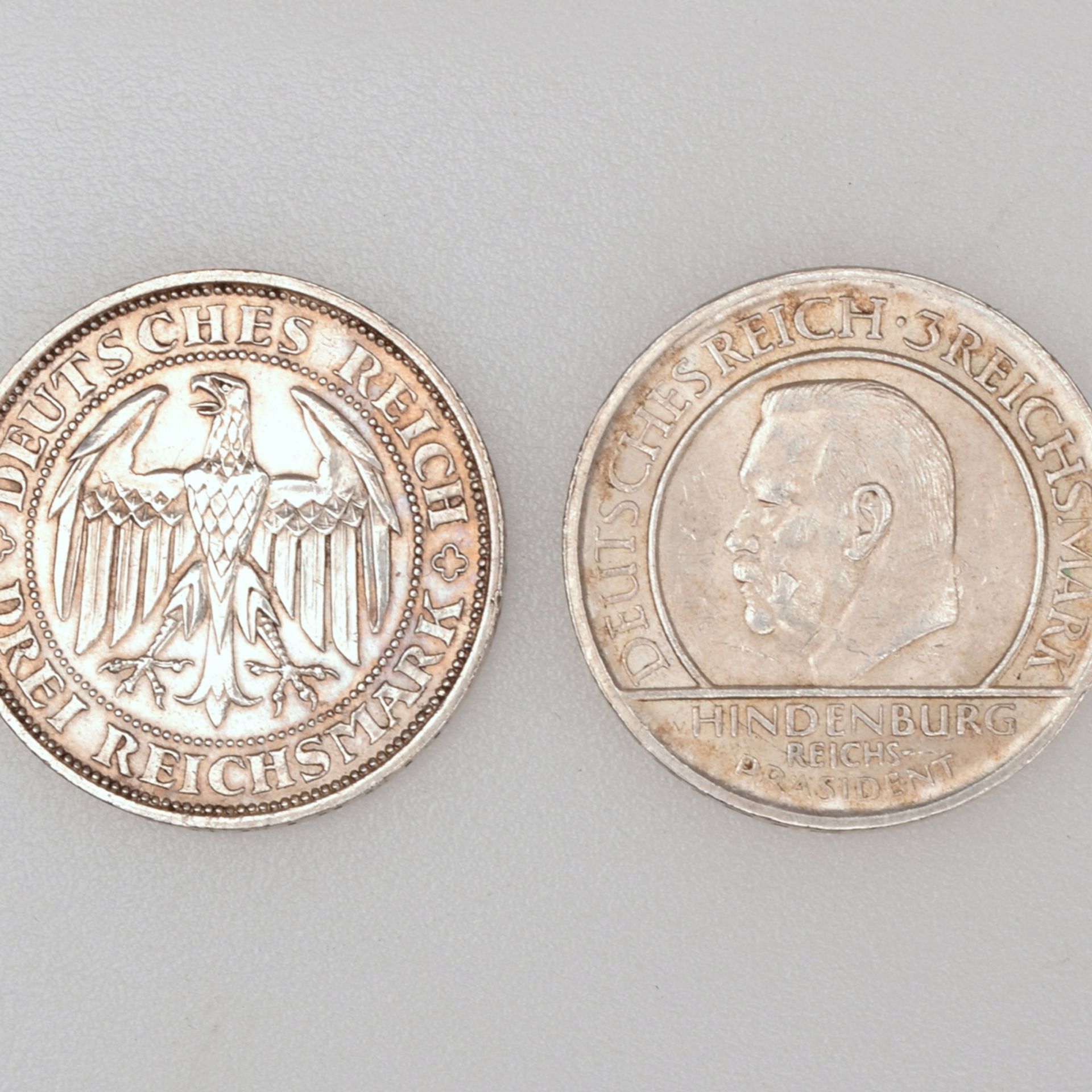 Paar Silbermünzen Weimarer Republik 1 x 3 Reichsmark "Tausend Jahre Burg und Stadt Meissen" 1929 (