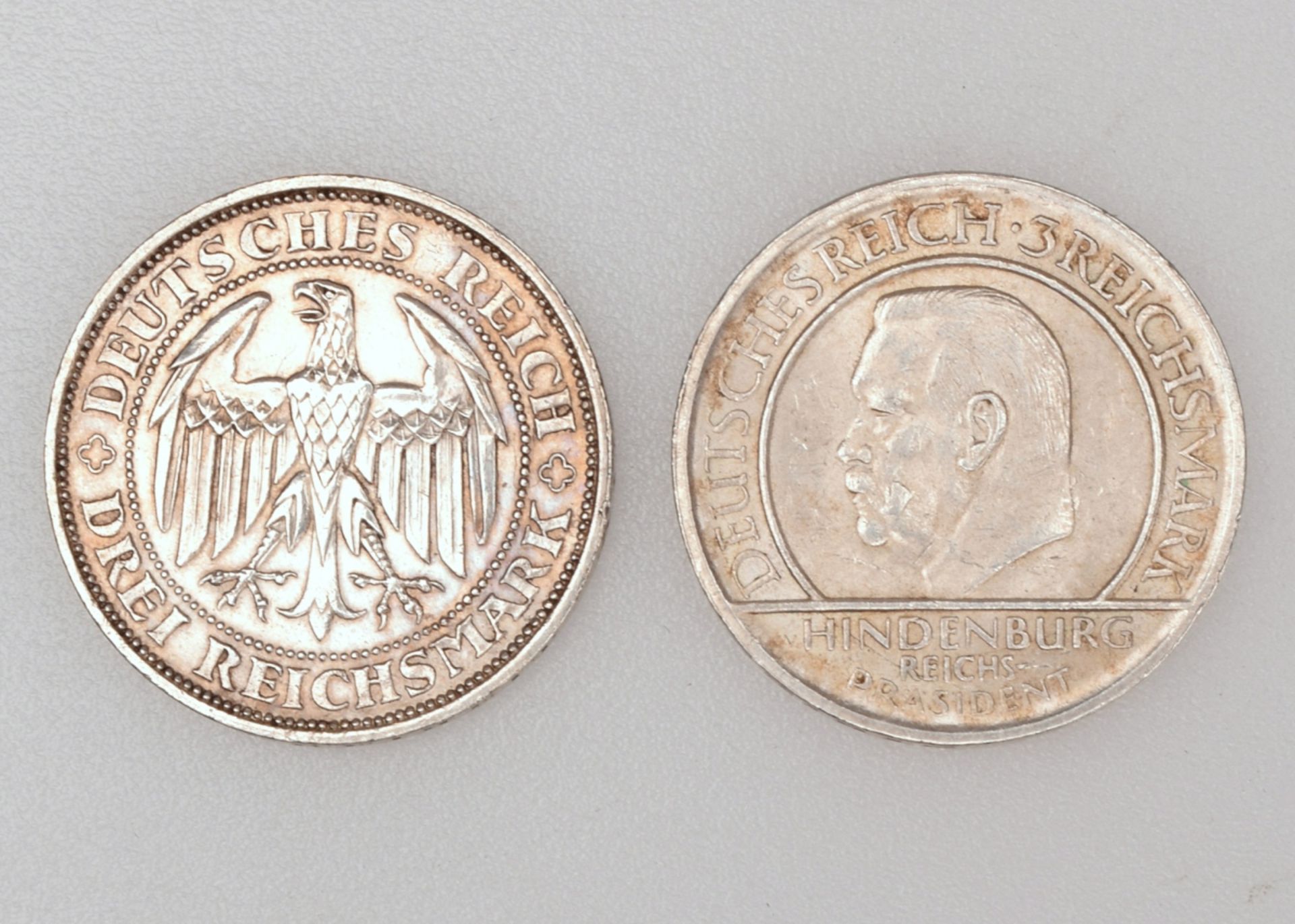 Paar Silbermünzen Weimarer Republik 1 x 3 Reichsmark "Tausend Jahre Burg und Stadt Meissen" 1929 ( - Bild 2 aus 3