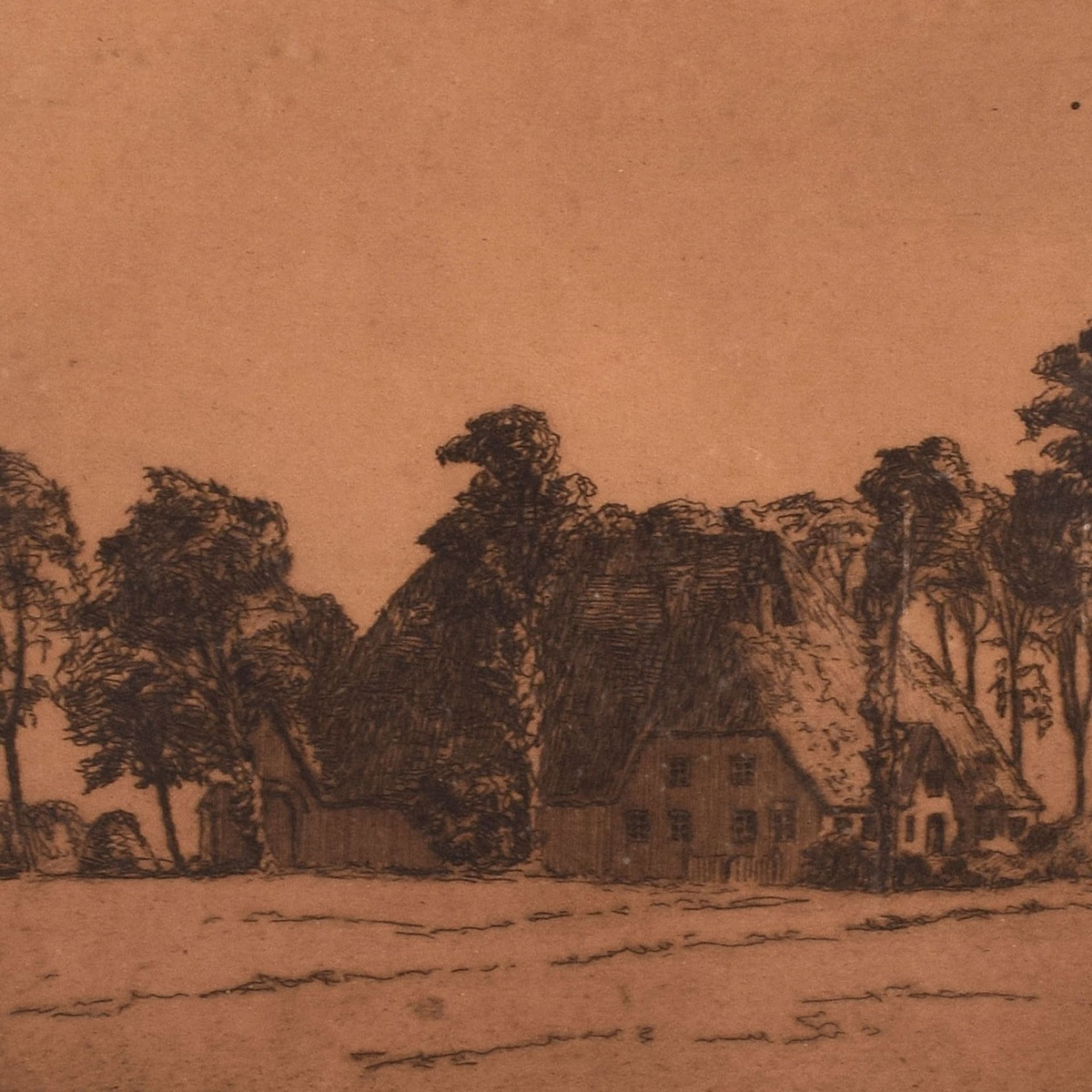 Paulsen, Ingwer (1883 Ellerbek - 1943 Halebüll) Radierung, holsteinisches Bauernhaus, rechts unten