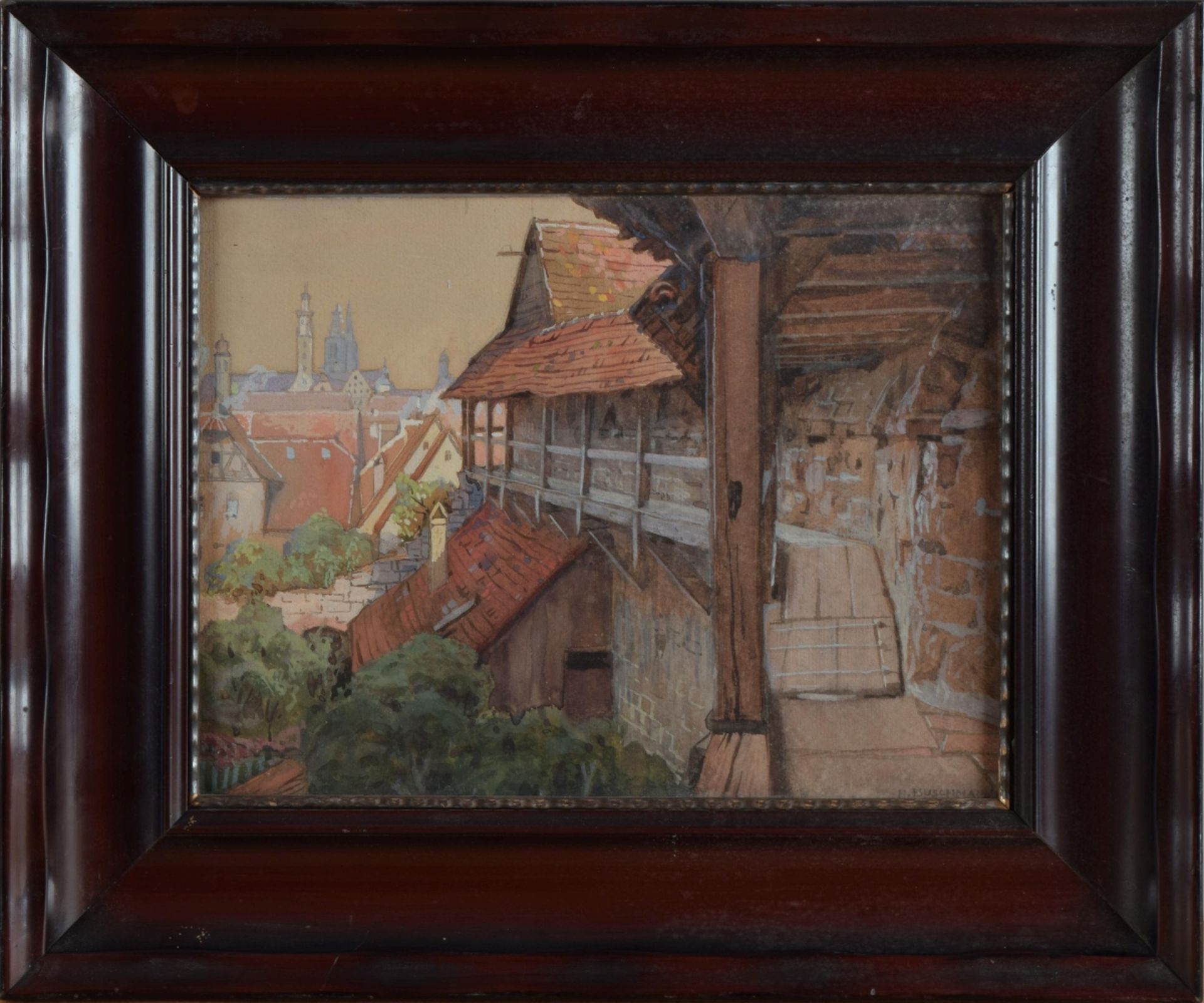 Buschmann, Hermann (1875 - 1961) Aquarell, Stadtmauer von Rothenburg o. d. Tauber, rechts unten sig - Bild 3 aus 5