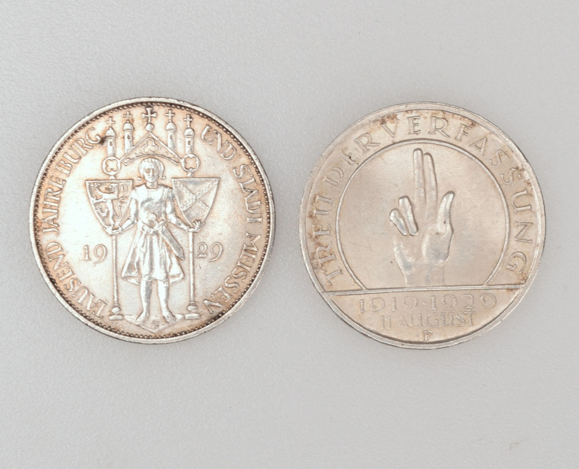 Paar Silbermünzen Weimarer Republik 1 x 3 Reichsmark "Tausend Jahre Burg und Stadt Meissen" 1929 ( - Bild 3 aus 3