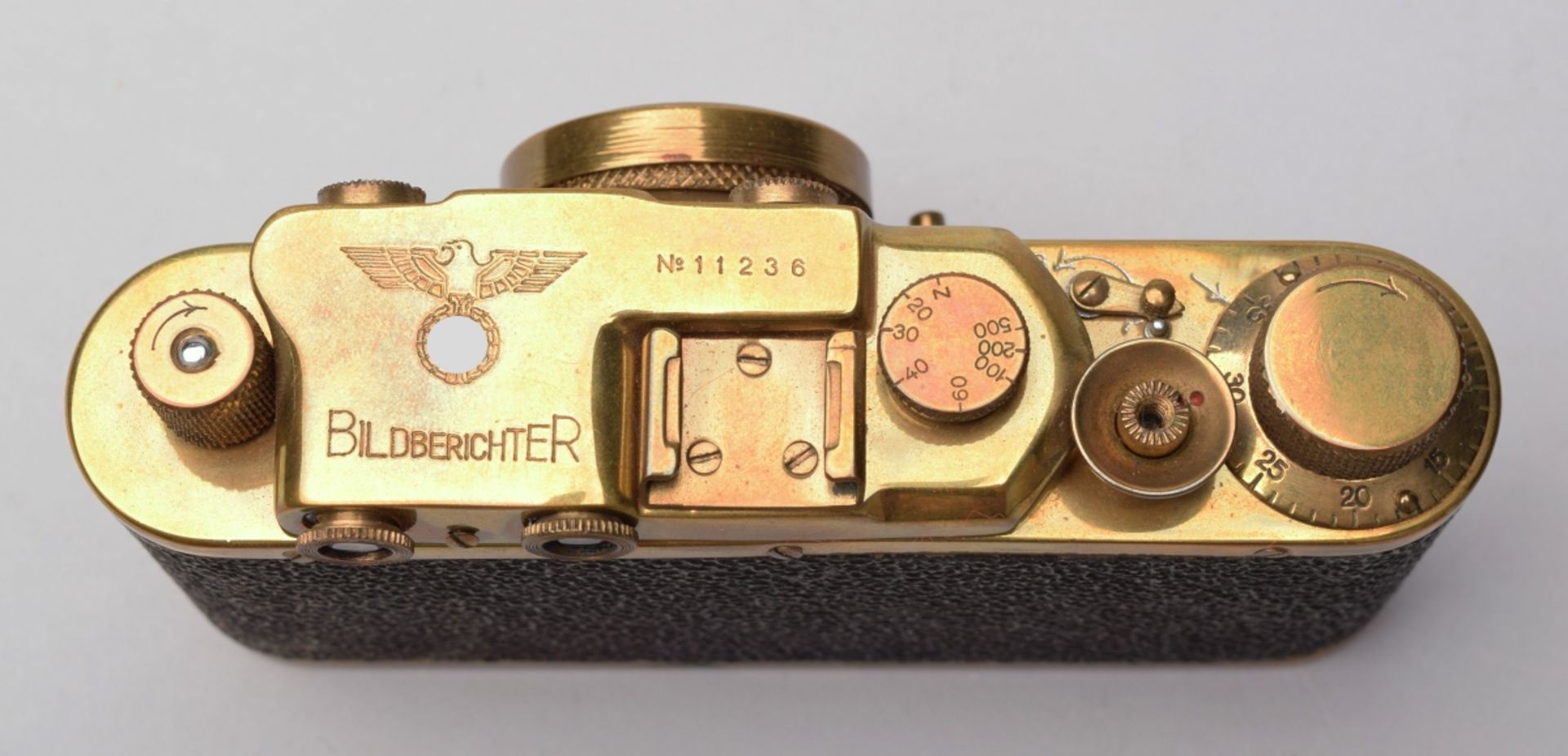 Kamera Hersteller: Leica, Modell: II Gold (wohl russische Kopie), vermessingt, Nr. 11236, auf Obers - Image 5 of 5