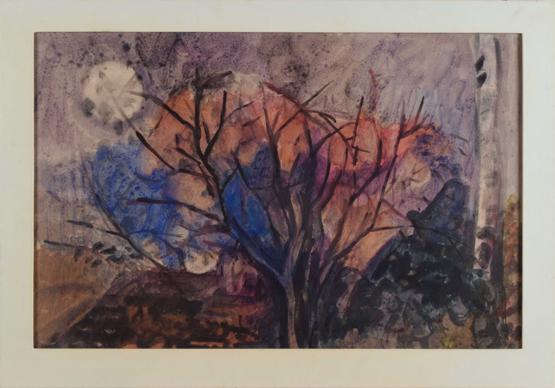 Tetzner, Heinz (1920 Gersdorf - 2007 ebd.) Aquarell, Bäume im Mondschein, unsigniert, hinter Glas - Bild 2 aus 4