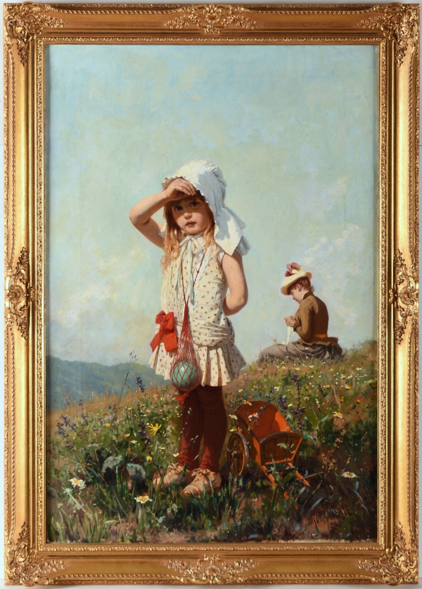 Wehle, Johannes Raphael (1848 Radeburg - 1936 Dresden) Öl/Lwd., "Sommerfrische", kleines Mädchen - Bild 3 aus 6