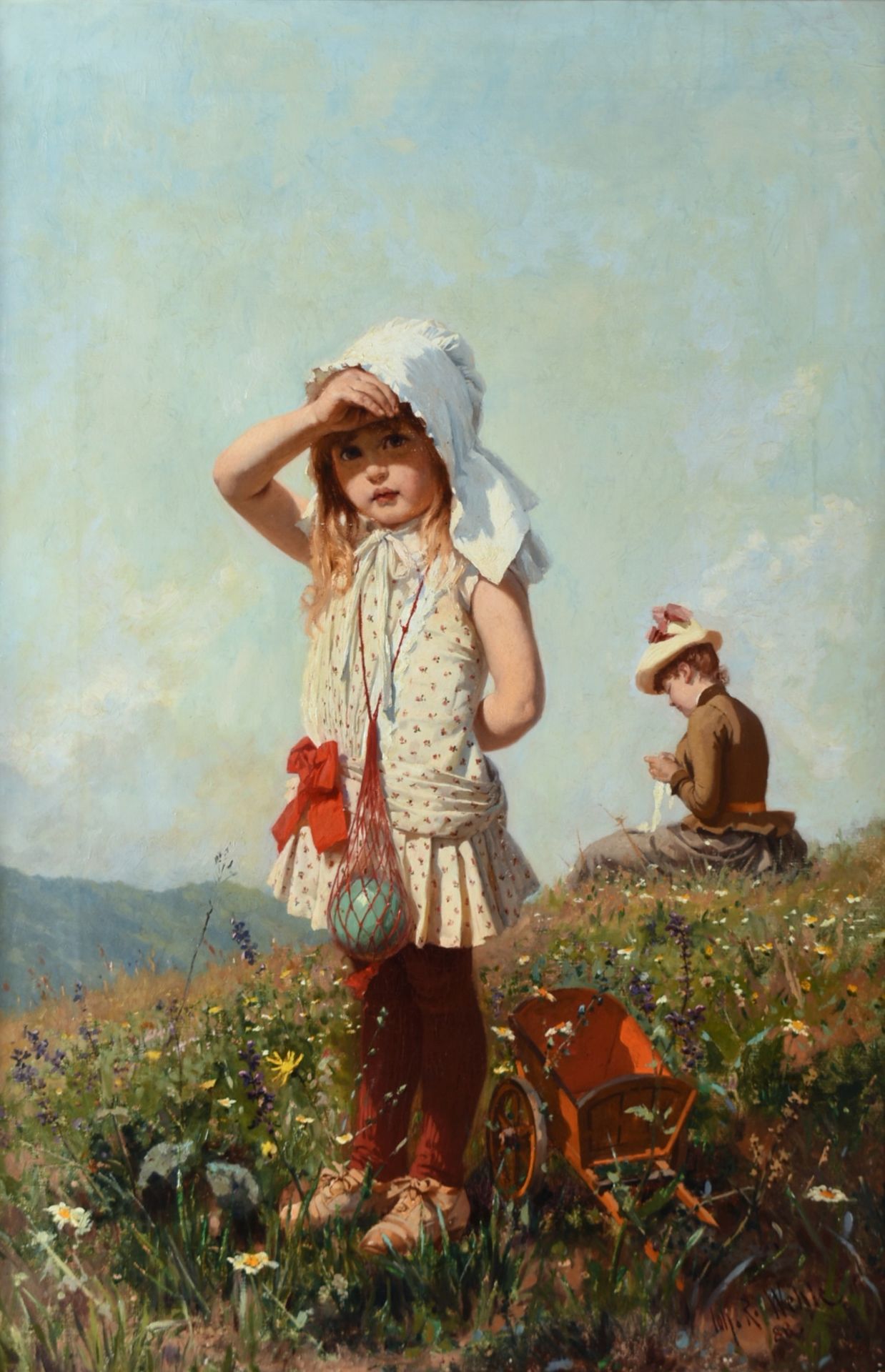 Wehle, Johannes Raphael (1848 Radeburg - 1936 Dresden) Öl/Lwd., "Sommerfrische", kleines Mädchen