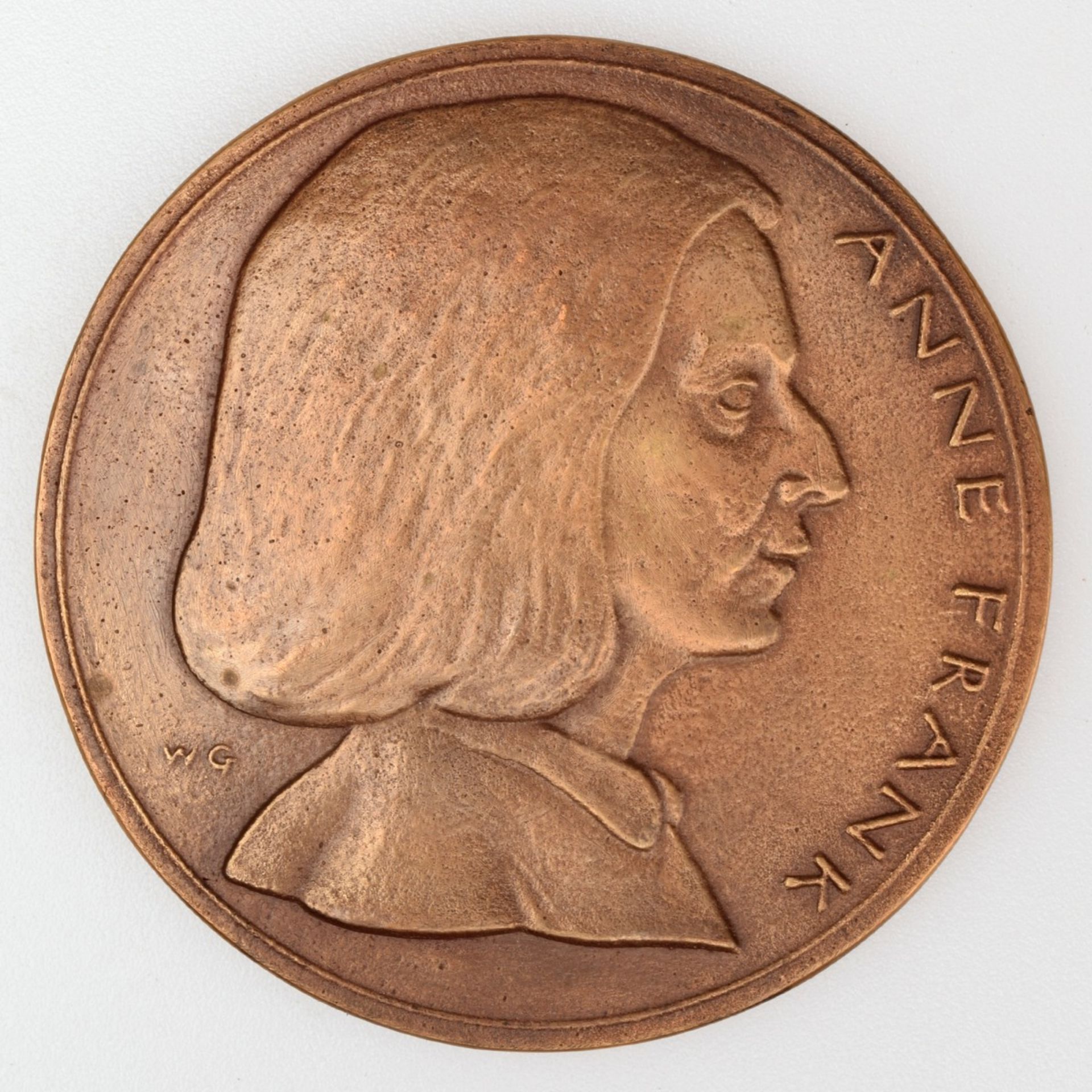 Medaille "Anne Frank" Bronze, Hersteller: Bronzegießerei Hans Füssel - Ingrid Günzel/Berlin, Med - Bild 2 aus 3