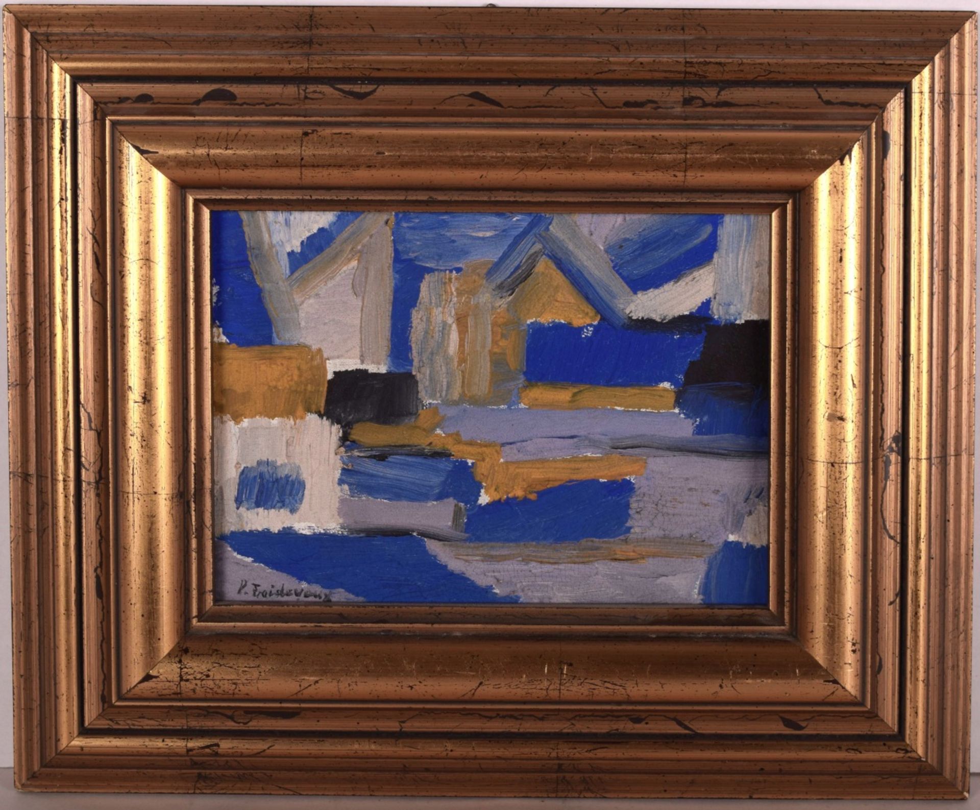 Froidevaux, Roger Paul (1918 Genf - 1998 Lausanne) Öl/Malkarton, abstrakte Hafenansicht, unten lin - Bild 4 aus 4