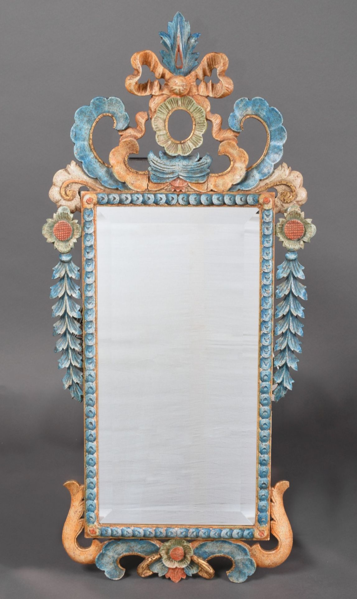 Wandspiegel Holz geschnitzt und farbig gefasst, reich verziert im Barockstil, die hochrechteckige S - Bild 2 aus 2